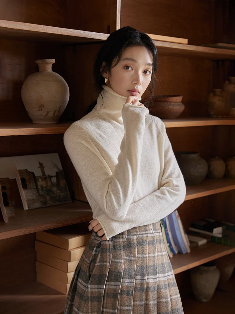 

Supwmos New Autumn Winter High Collar Pure Color Camere Wool Sweater Women's Loose Fit Long Sve Knitted Base irt