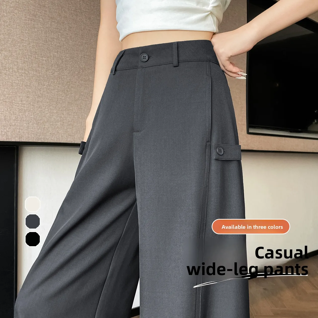 Gray High Waist Slim Wide Leg Pants Straight Cut Loose Drape Casual Trousers Autumn New Style Fashionable Business Women's Pants
