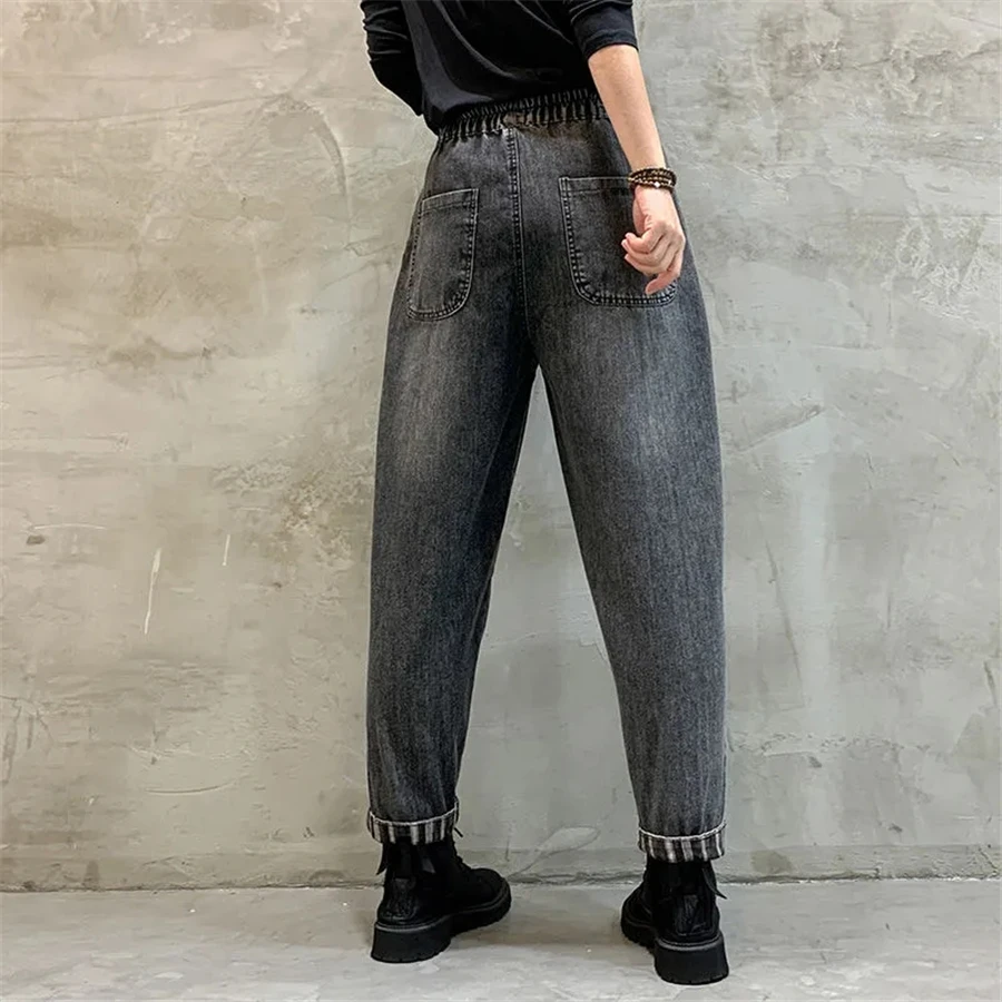 Vintage Cuffs High Waist Baggy Jeans Women Jogger Pants Casual Wide Leg Denim Trousers Stretch Capris Vaqueros Korean Pantalones