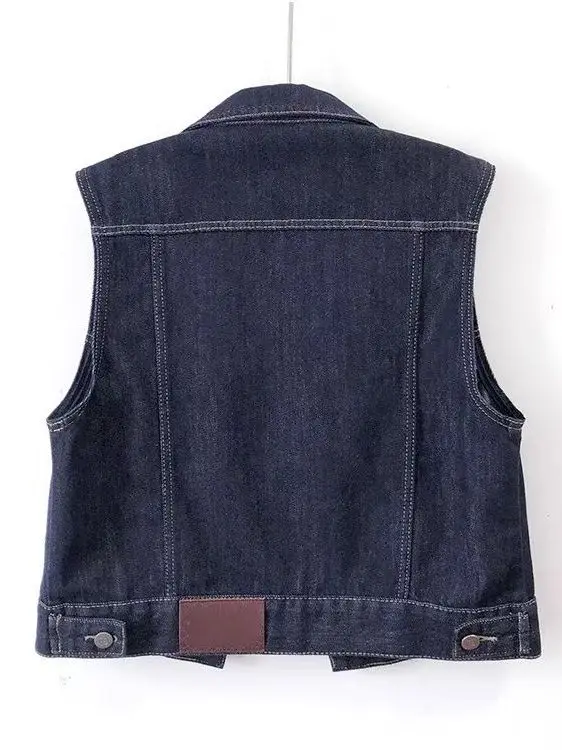Fashionable Short Denim Vest Women's Spring Autumn Casual Shoulder Pad Jacket Layering Clothing Breathable Cotton Polyester B...