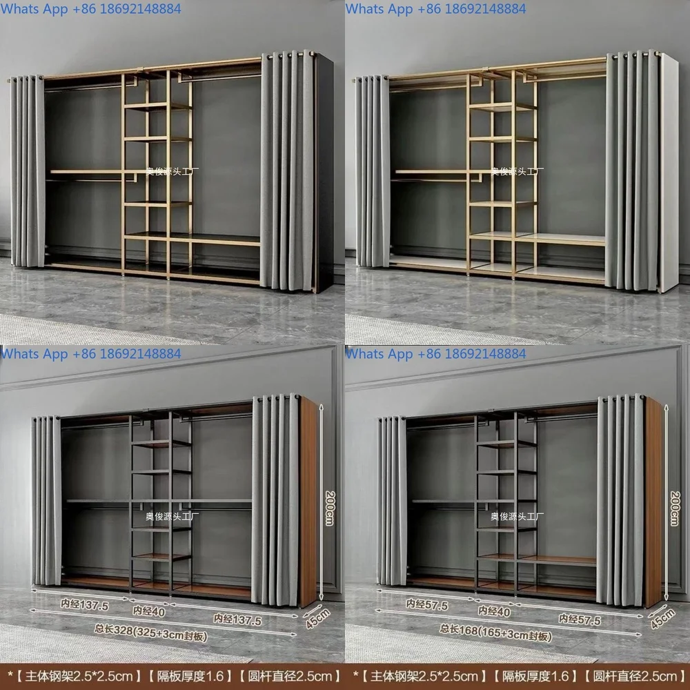 

Standing Open Metal Wardrobe Closet Rack with Double Layer Storage for Bedroom