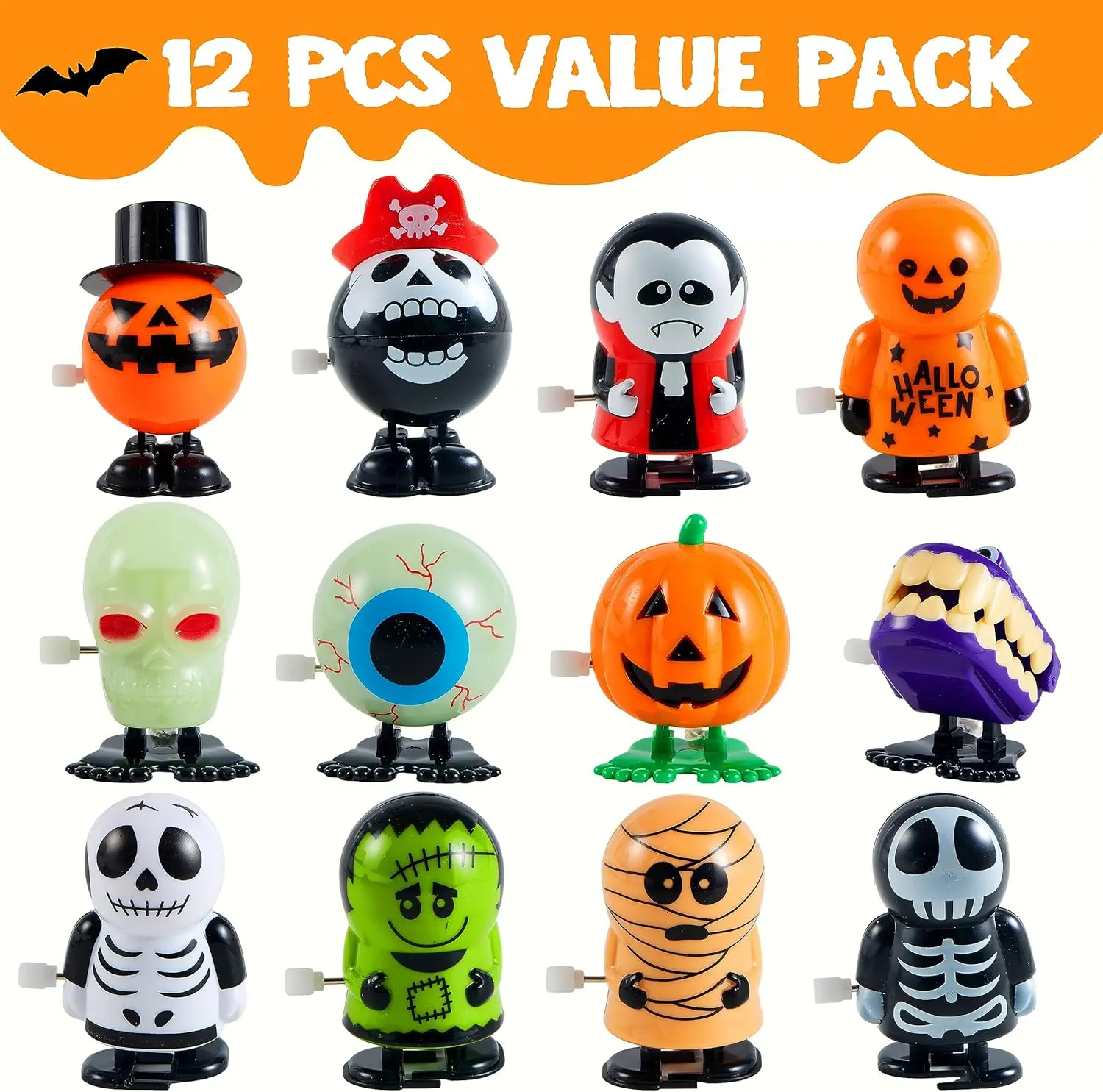 12-48Pcs Halloween Wind Up Toys for Kids Gifts, Wind Up Toys Bulk for Halloween Party Favors Goodie Bag Fillers Carnival Prizes
