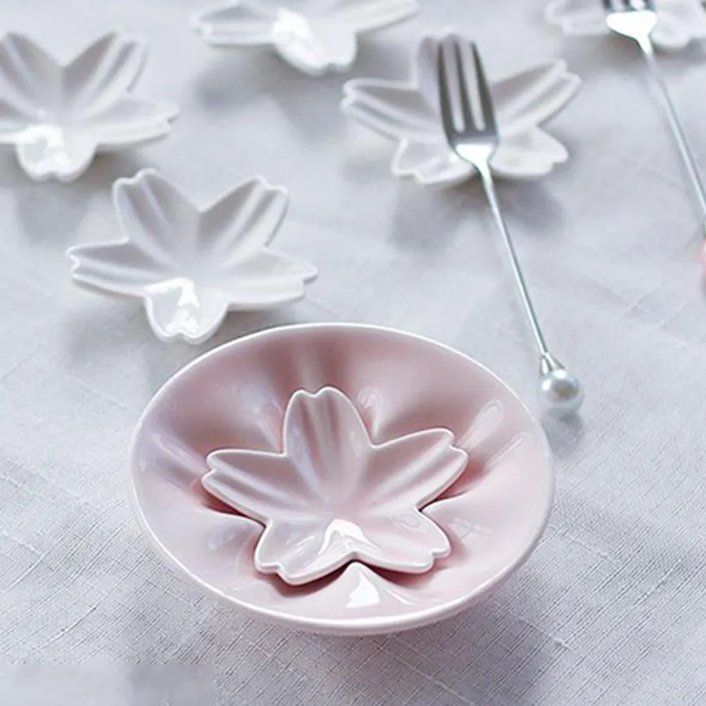 Juego de platillos de cerámica con diseño de flores de cerezo y soporte para palillos, para salsa de soja, vinagre, aceite, sal, aperitivos y condimentos