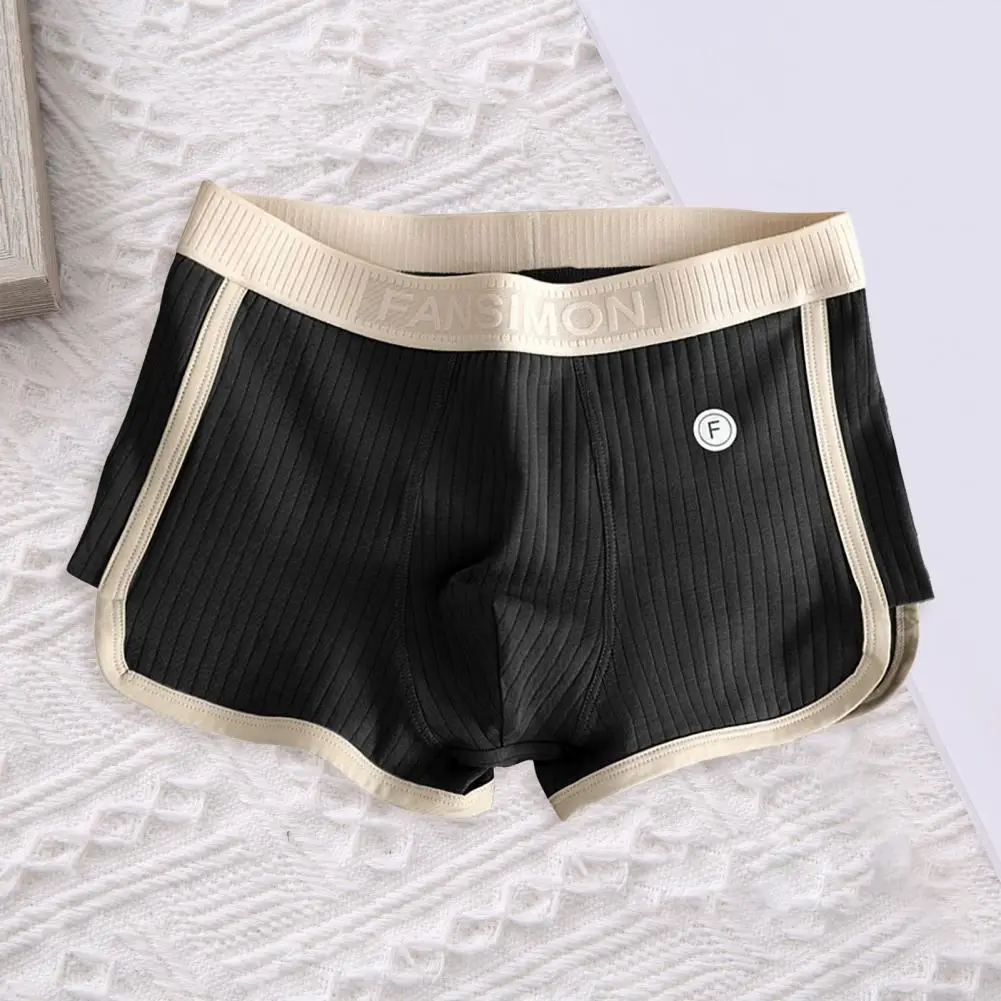 Sweat-free Boxer Briefs Men\'s Mid-rise Boxer Briefs with Elastic Waistband U-convex Design Patchwork Color Ribbed for Comfort