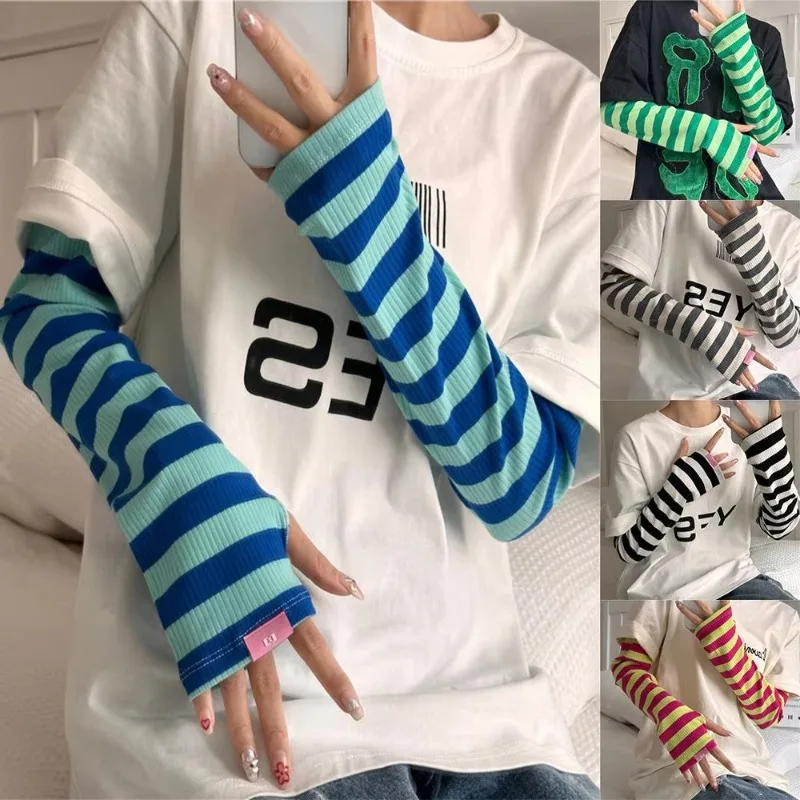 Copertura per braccio a maniche lunghe a righe Protezione UV Protezione solare Y2K Maniche per braccio alla moda dolce Protezione solare a righe Manica in seta di ghiaccio