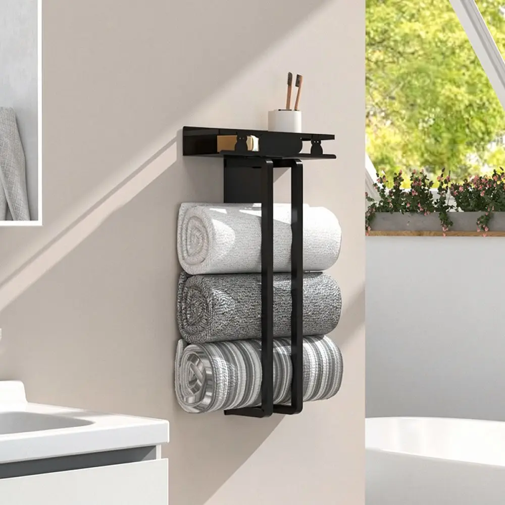 Space Saving Wall Mounted Towel Organizer Steel Shelf Multi Layer Bathroom Holder For Neat Home Storage Units