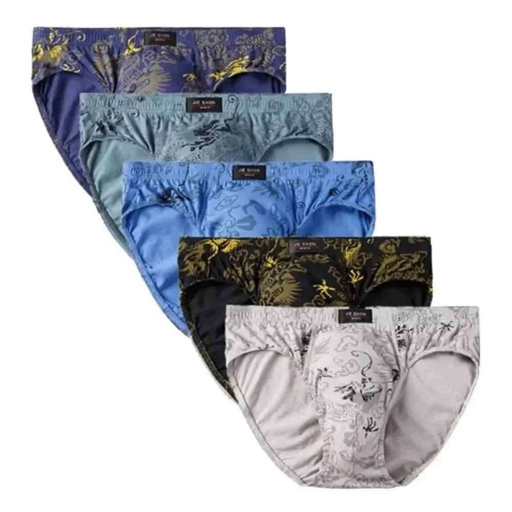 5PCS New Cotton Men's Boxer Briefs Soft Knit Fabric Men's Underwear Elastic Waist Breathable Light Blue Each Pack Everyday Wear