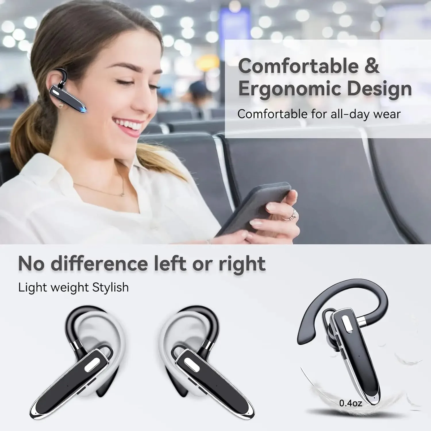 Wireless Headphones Bluetooth Earphone Ear-Hook Mini HIFI Bass Noise Cancelling Headset With Mic Earbuds Sport Game Driving
