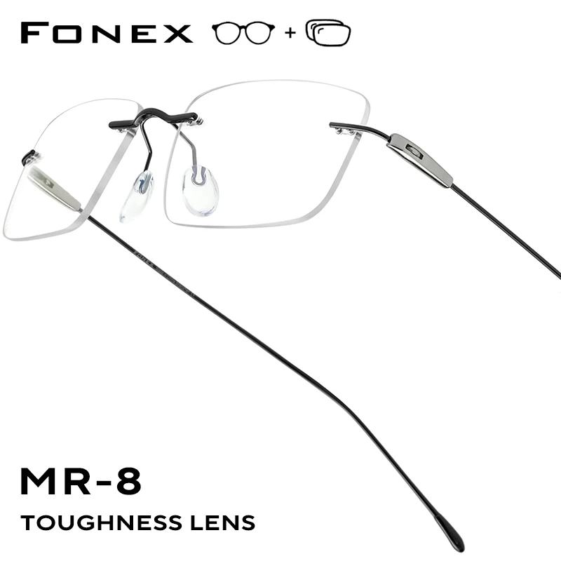 FONEX Progressive Brillen Anti Blau Licht Myopie Optische Linsen Brillen Männer Randlose Brillen Frauen Titan Rahmen 4