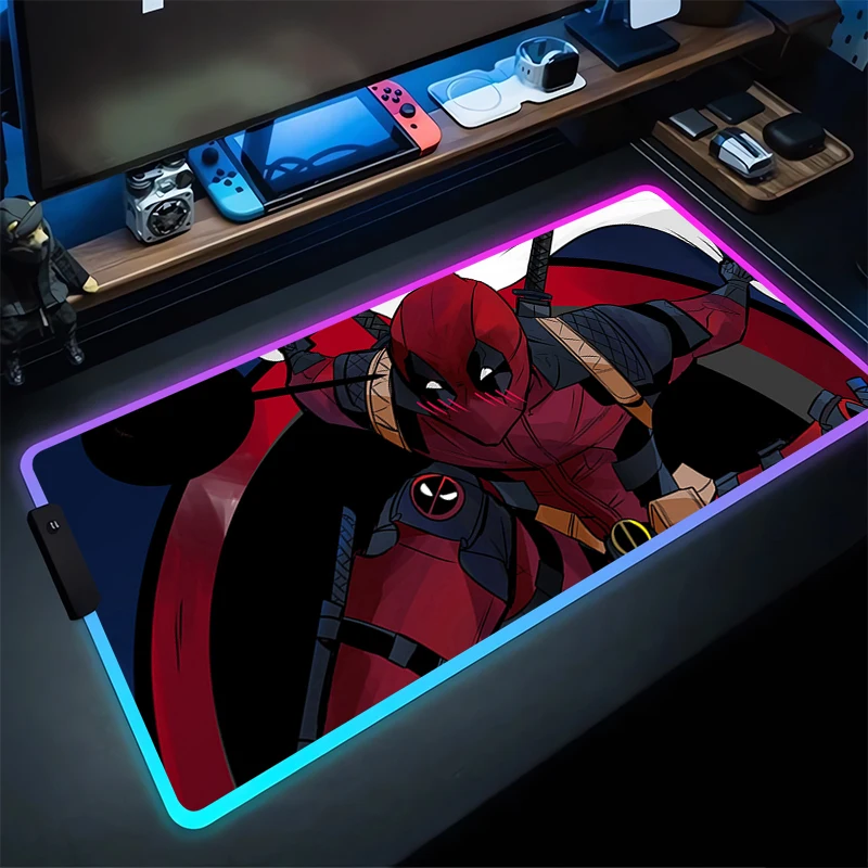 RGB Mouse Pad D-Deadpools Non-Slip Rubber Edge locking mousepads Game play mats notebook computer With Backlit Home Decor cool