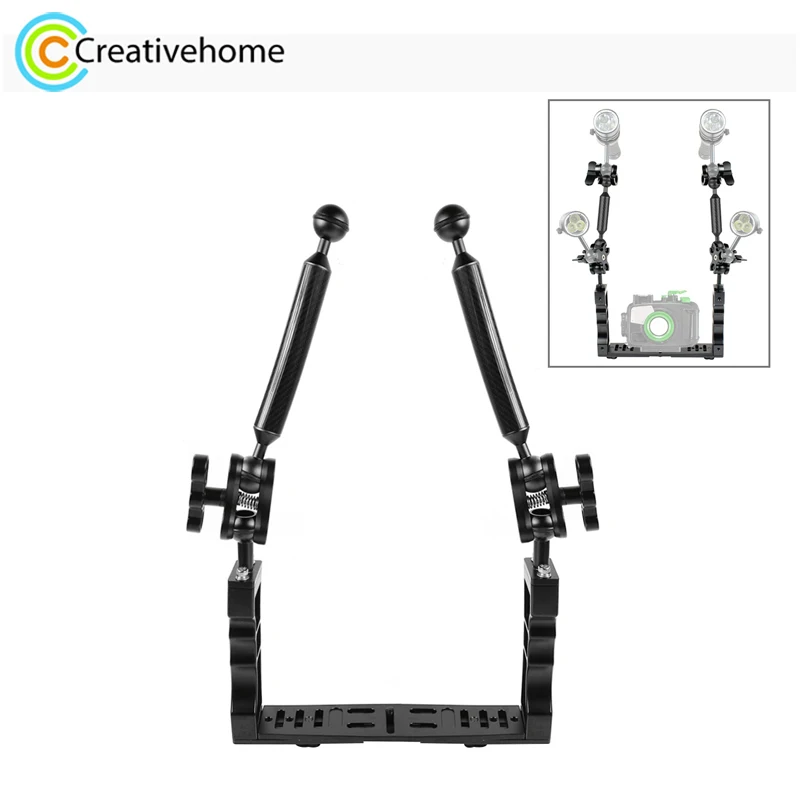 PULUZ Dual Handle Camera Diving Stabilizer 1/4 Screw Bracket with 2x 7 inch Floating Arm for Underwater Photography Accessories