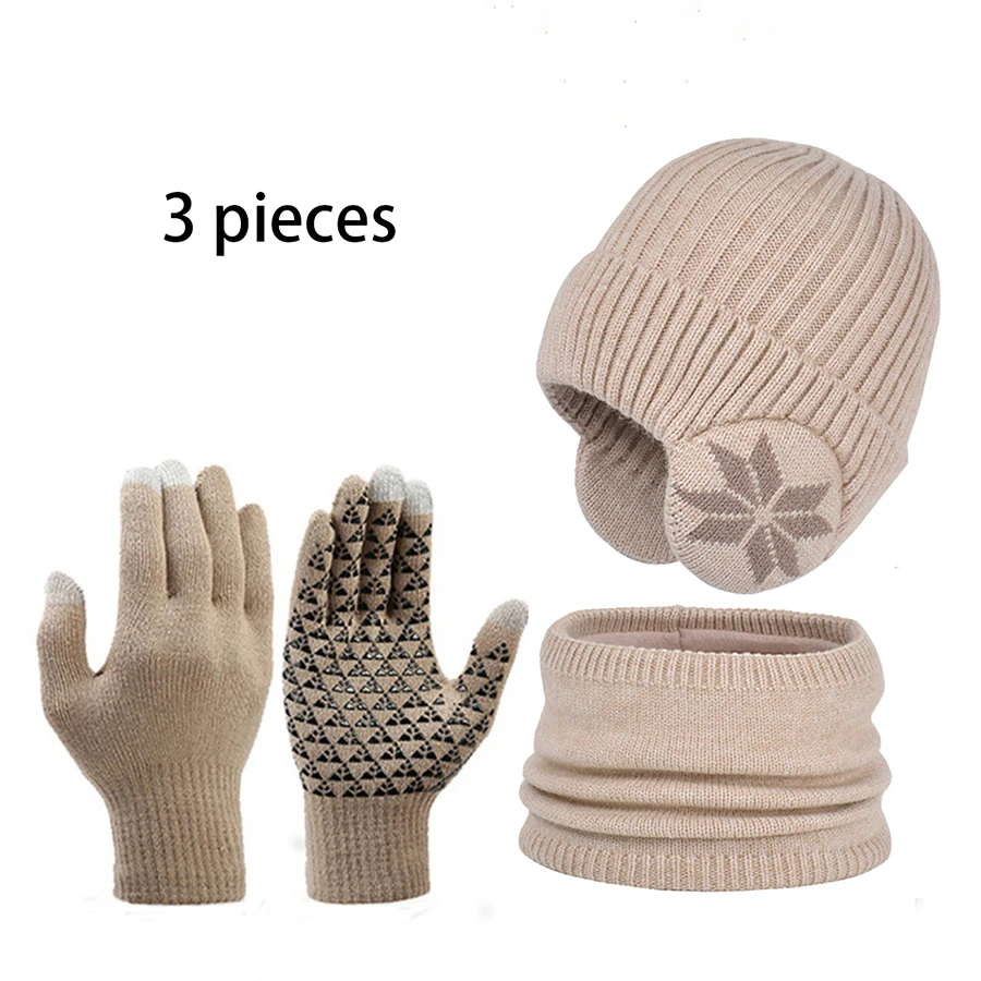 Children's caps for 3 to 12 years old, knitted wool ear protectors for boys in winter, thick warm neck covers for medium and old