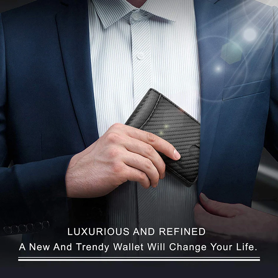 Rfid Carbon Fiber Men Wallets Credit Card Holder Business Money Bag Slim Thin Mini Male Small Short Black Walet Billfold Vallet