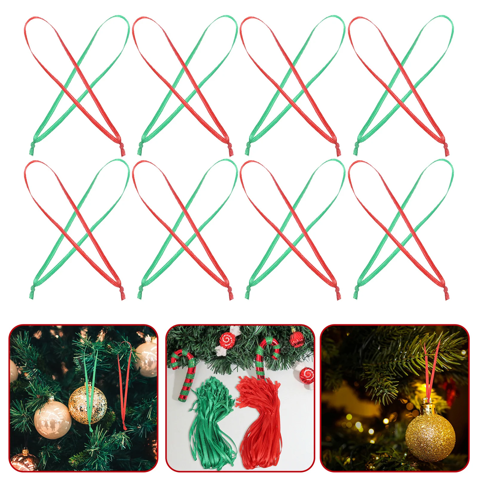 

200Pcs Red Green Ornament Hanging Ribbons Christmas Tree Decorative Strings for Xmas Party Supplies Holiday Use