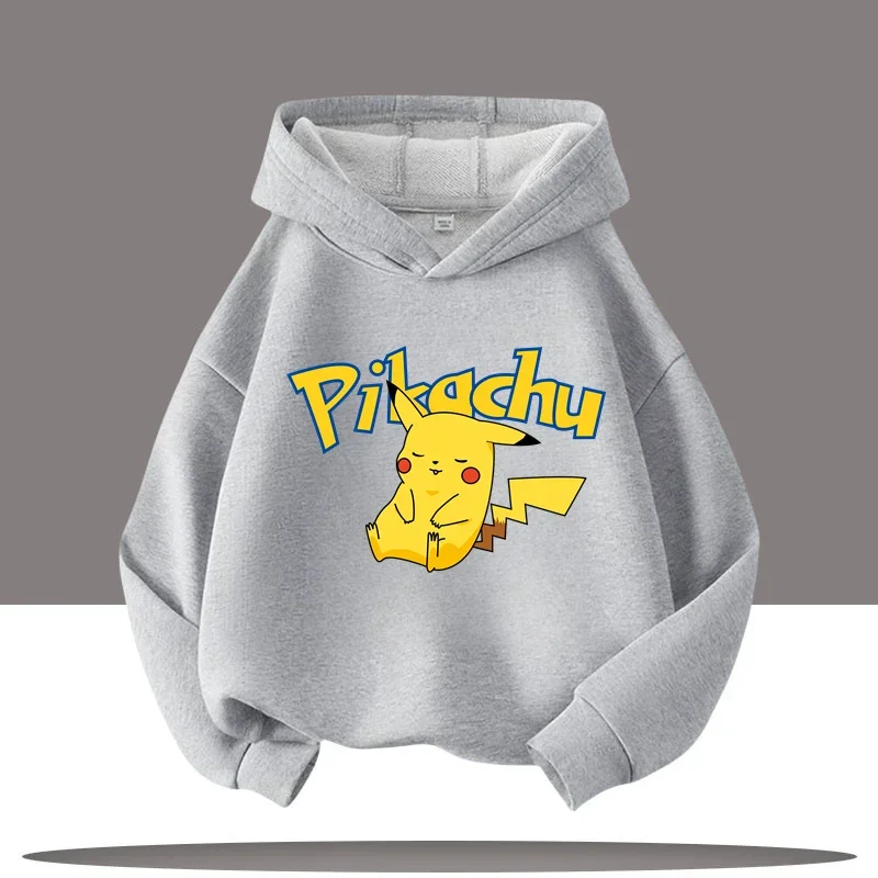 Felpa con cappuccio per bambini con stampa cartoon Pokémon per l'autunno e l'inverno, top casual a maniche lunghe, maglietta sportiva per ragazzi della serie Pokémon