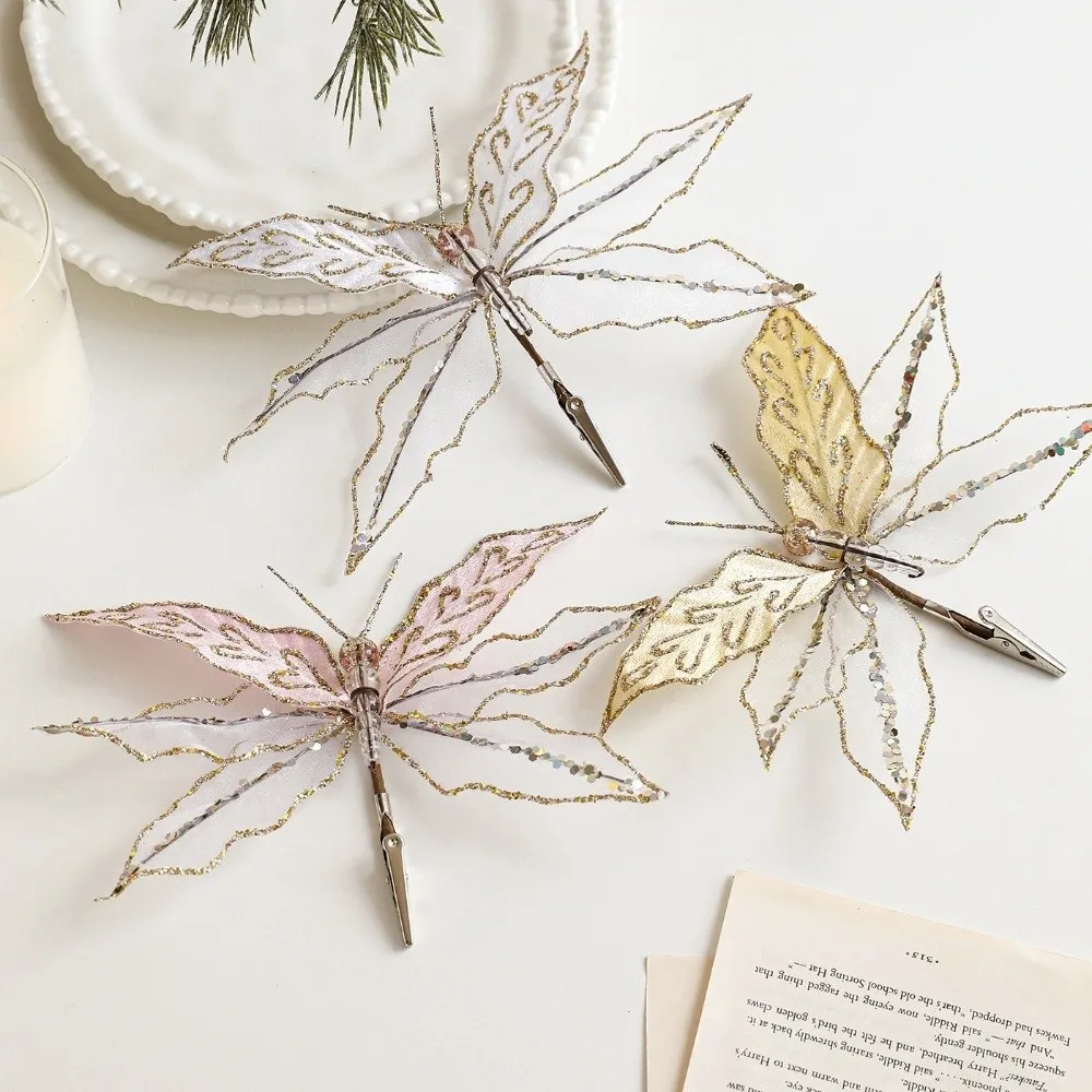 

Flocking Christmas Simulation Butterfly Glitter Double Sequins Butterfly Ornament with Clip Artificial Xmas Tree Decoration
