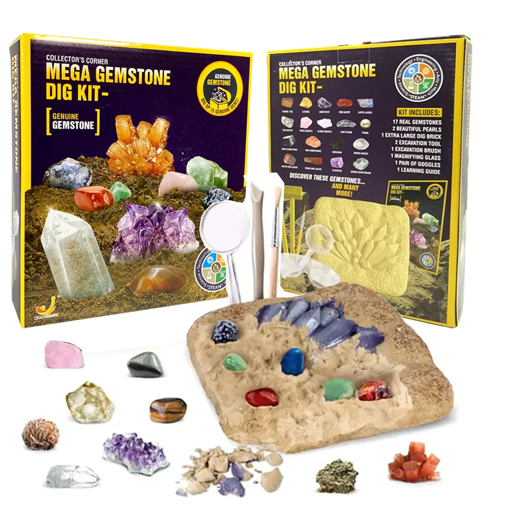 STEM Mega Gemstone Dig Kit-escavação e descreve gem pedra cristal escavar brinquedo conjunto criança brinquedo educativo kit de mineração de cristal presente das crianças