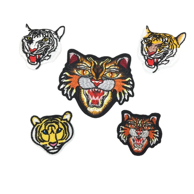 100pcs/Lot Luxury Gold Tiger Cat Head Animal Embroidery Patch Shirt Bag Clothing Decoration Accessory Craft Diy Applique