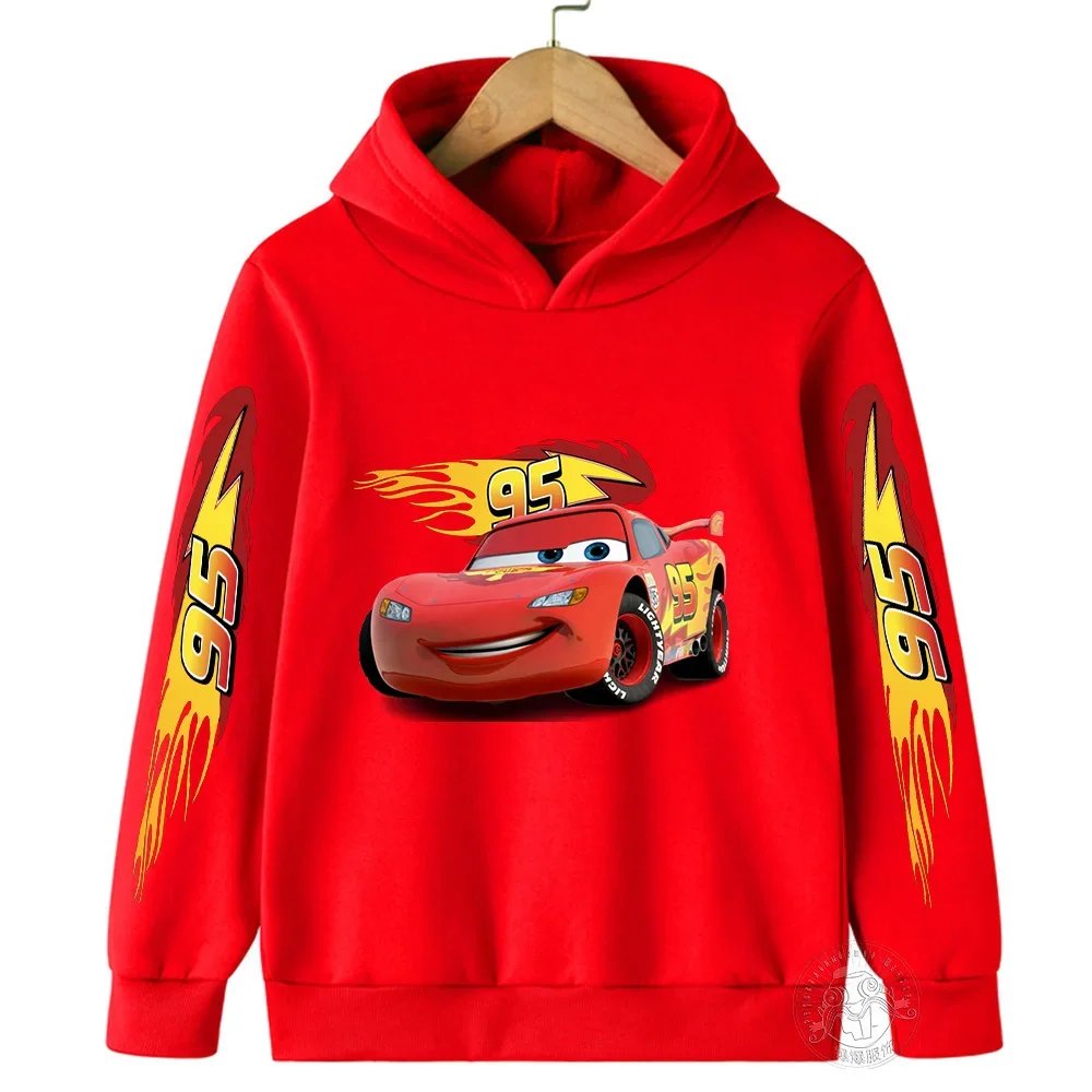 Disney Car Lightning McQueen Cartoon Children Hoodie Autumn Winter Kids Girl Boy Clothing Pullover Punk Style Sports Sweatshirt