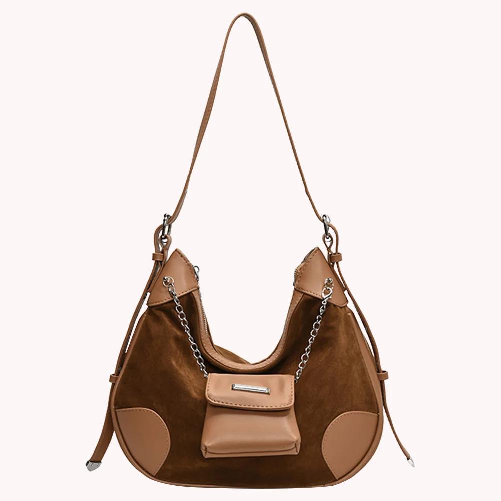 

Women Suede Crescent Bag with Multi-Pocket Shoulder Bag Adjustable Strap Underarm Bag Hobo Bag for Work Travel