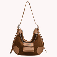 Women Suede Crescent Bag with Multi-Pocket Shoulder Bag Adjustable Strap Underarm Bag Hobo Bag for Work Travel