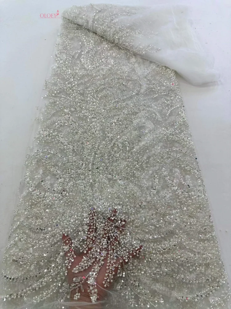 

OLOEY High-End Luxury Beaded French Sequins Mesh Lace Fabric African Nigerian Fashion for Women's Party Dresses
