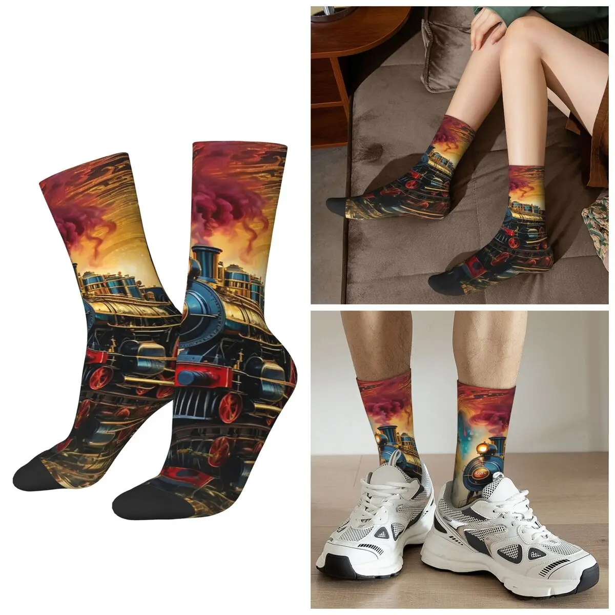 

Носки All Seasons Fantasy Train Among Floral Socks Harajuku, впитывающие пот, для мужчин и женщин, подарки на День святого Валентина