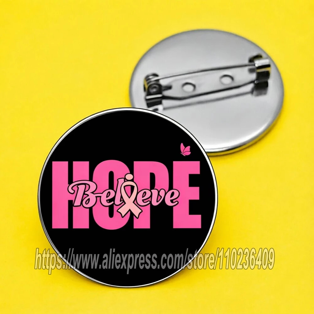Stainless Steel Breast Cancer Awareness Brooch Pink Ribbon Pin Women Gift