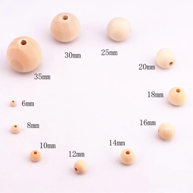 6--30mm Round Natural Wooden Beads Spacer Loose Beads for Jewelry Making DIY Handmade Bracelets Accessories