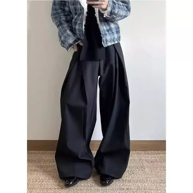 

Черные прямые свободные джинсы Scimitar, американская плиссированная мода в стиле хип-хоп, мужская индивидуальная дышащая повседневная уличная одежда с широкими штанинами