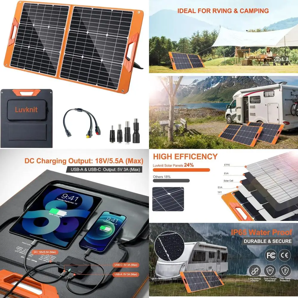 Portable 100W 18V Solar Panel with USB Outputs, 24% Efficiency, IP65 Waterproof for Outdoor, Camping, RV, Home Backup