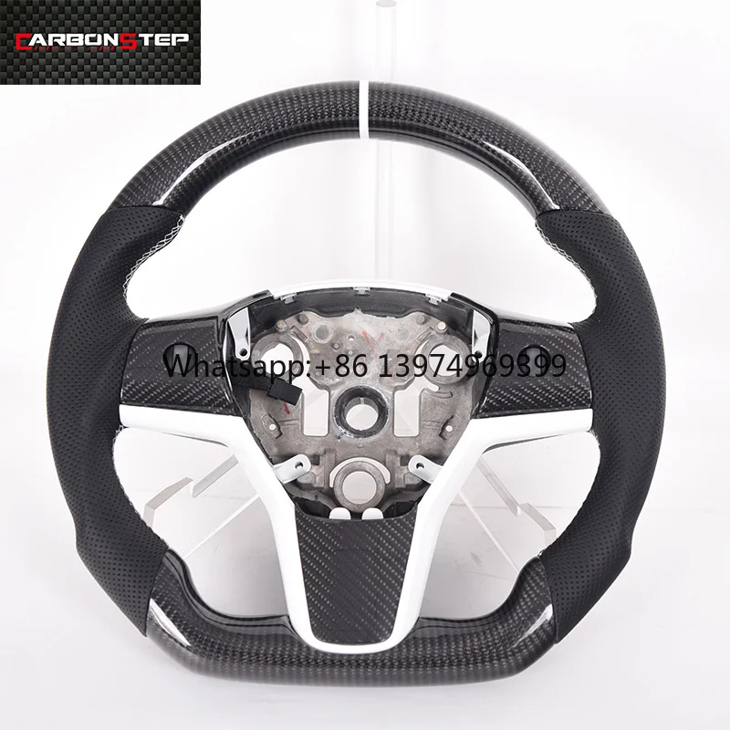 Custom Matte Carbon Fiber Flat Bottom Steering Wheel Yoke Steering Wheel Real Leather Wheels for  Tesla Model 3 Y X S