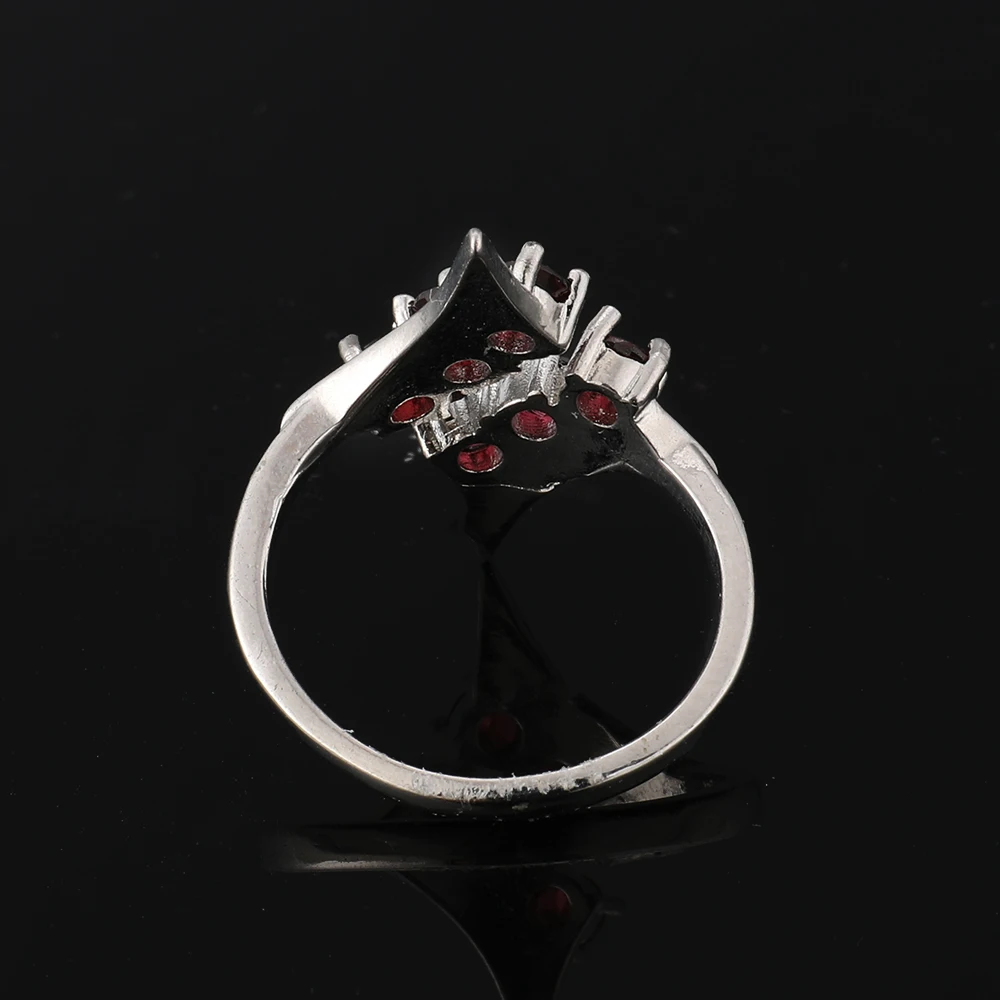 100% natural garnet gem four-pointed star ring, suitable for women adjustable copper-plated silver ring, for parties and gifts