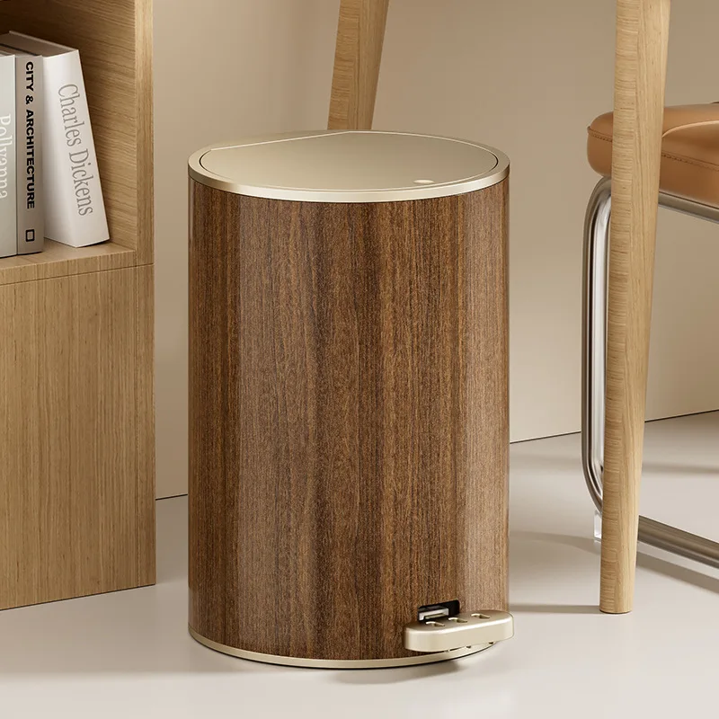 Living room trash can, household high-end bathroom, toilet foot stepping elastic cover, double open retro wind trash can plastic