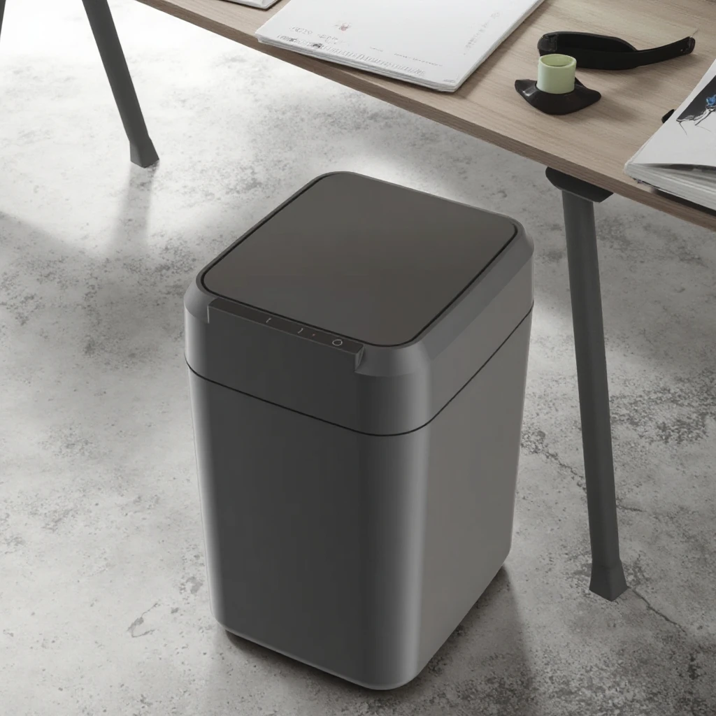 Creative 17L Black Square Trash Can Open Top Automatic Bagging Storage for Home Toilet Bathroom Dustbin Cute Black Garbage Bin