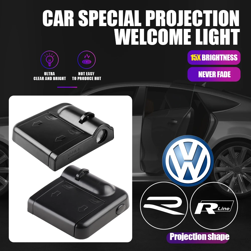 Wireless Car Door Welcome Lights For Volkswagen Polo Caddy Scirocco Beetle CC Touareg Tiguan Touran T-ROC Golf 4 5 6 R RLINE