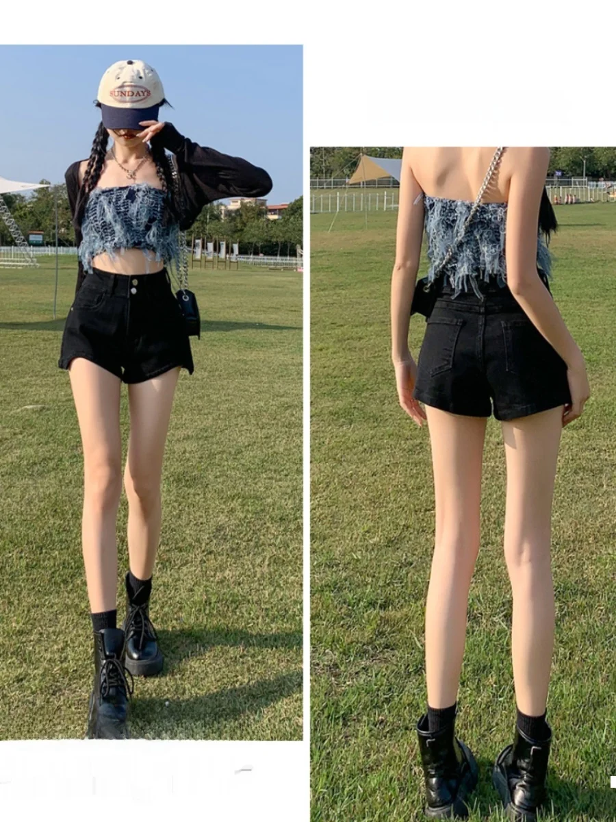 Bla مطاطا الدنيم orts المرأة عالية الخصر ألف خط تنورة الصيف رقيقة السراويل الساخنة ملابس خارجية عادية سليم صالح الجينز #3