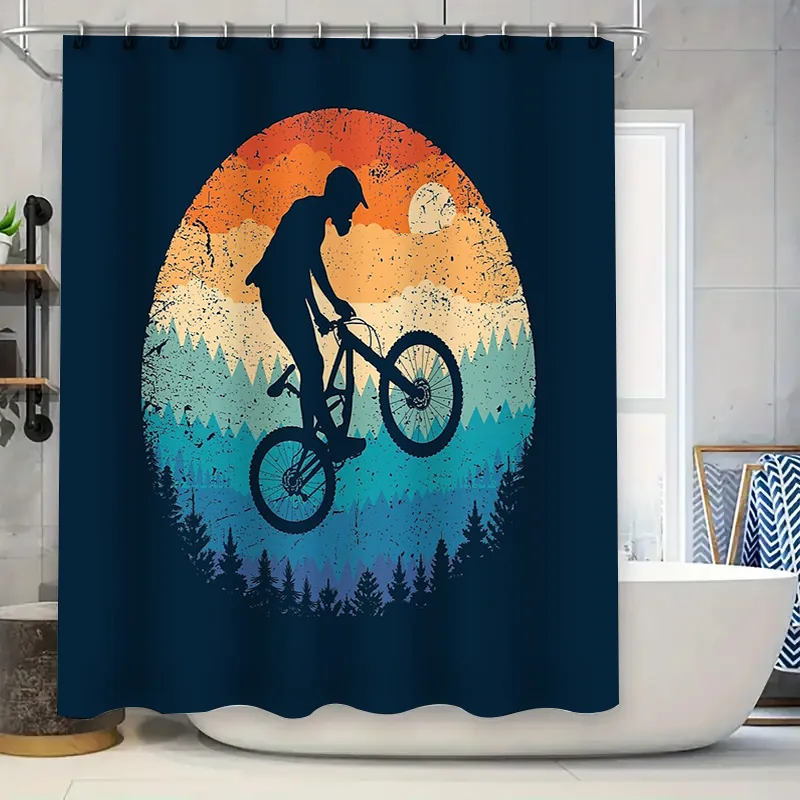 

Занавеска для душа на горном велосипеде, лесная природа, живописный фон на открытом воздухе, подарок для любителей велоспорта, домашний декор, водонепроницаемый набор для ванной комнаты
