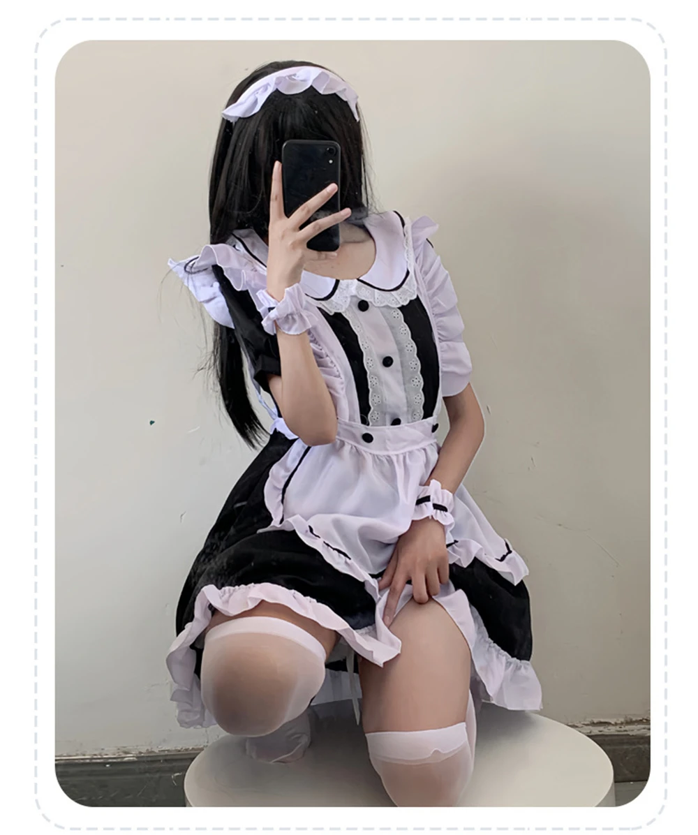 Halloween schwarz weiß Dienst mädchen Kostüm Set Cosplay süße Mädchen Lolita Kleid Restaurant Café Uniform Outfits schöne Rollenspiel Kleidung