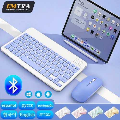 EMTRA 블루투스 무선 키보드 마우스, 안드로이드 IOS, 화웨이, 샤오미 삼성 마이크로소프트 레노 보 태블릿 폰, 아이패드 2022 2021 2020 2019 2018 2017 에어 3 4 5 6 미니 3 4 5 6 프로 11 12.9, 한국어 키보드 