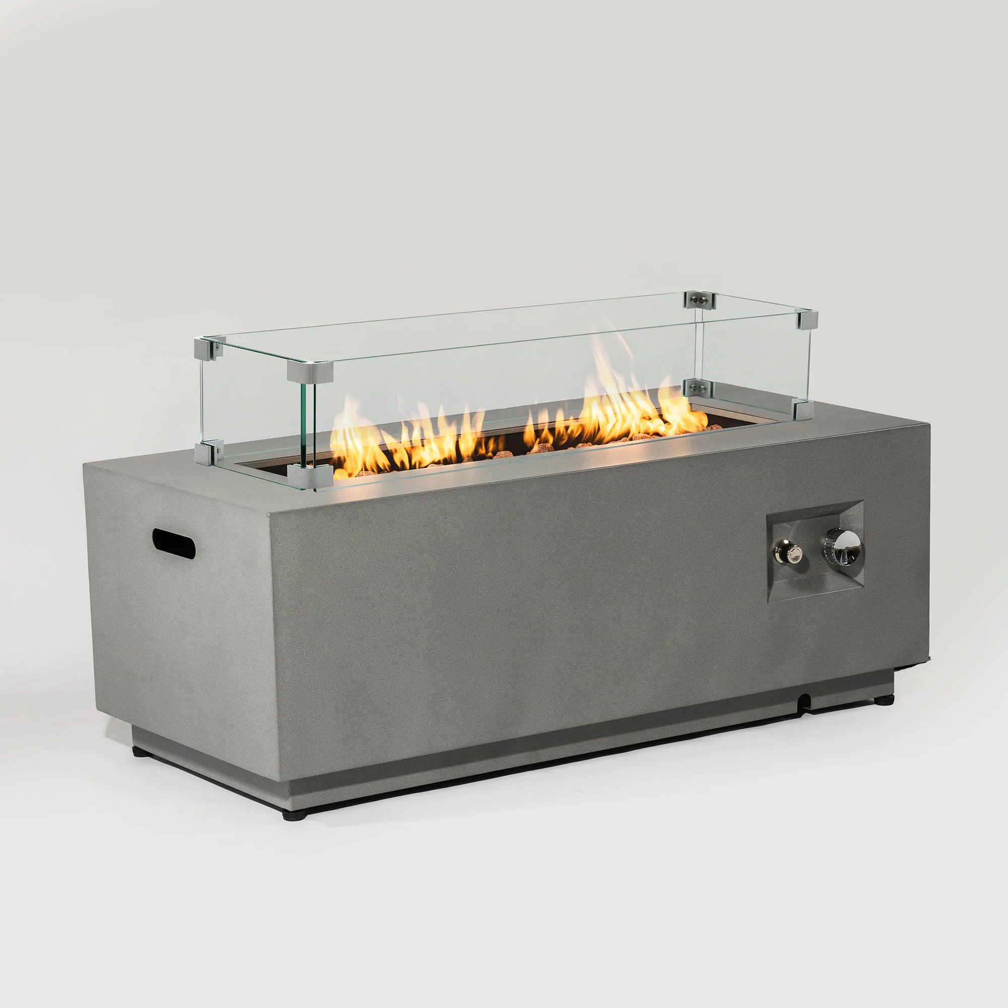 

42 Propane Gas Fire Pit Table, 50000 BTU Rectangular Steel Fire Pit with Glass Wind Guard for Outside Patio Deck Garden Courtyar