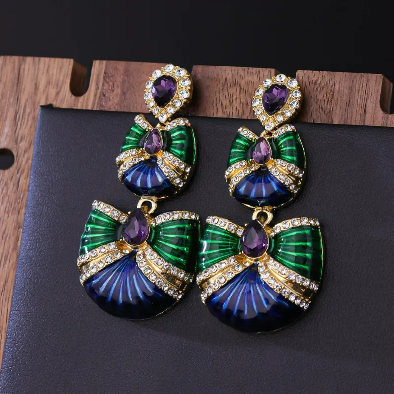 

French Retro Rhinestone Paved Dangle Earrings Exaggerated Geometric Ring Egyptian Style Earrings Medieval Court Style Vintage