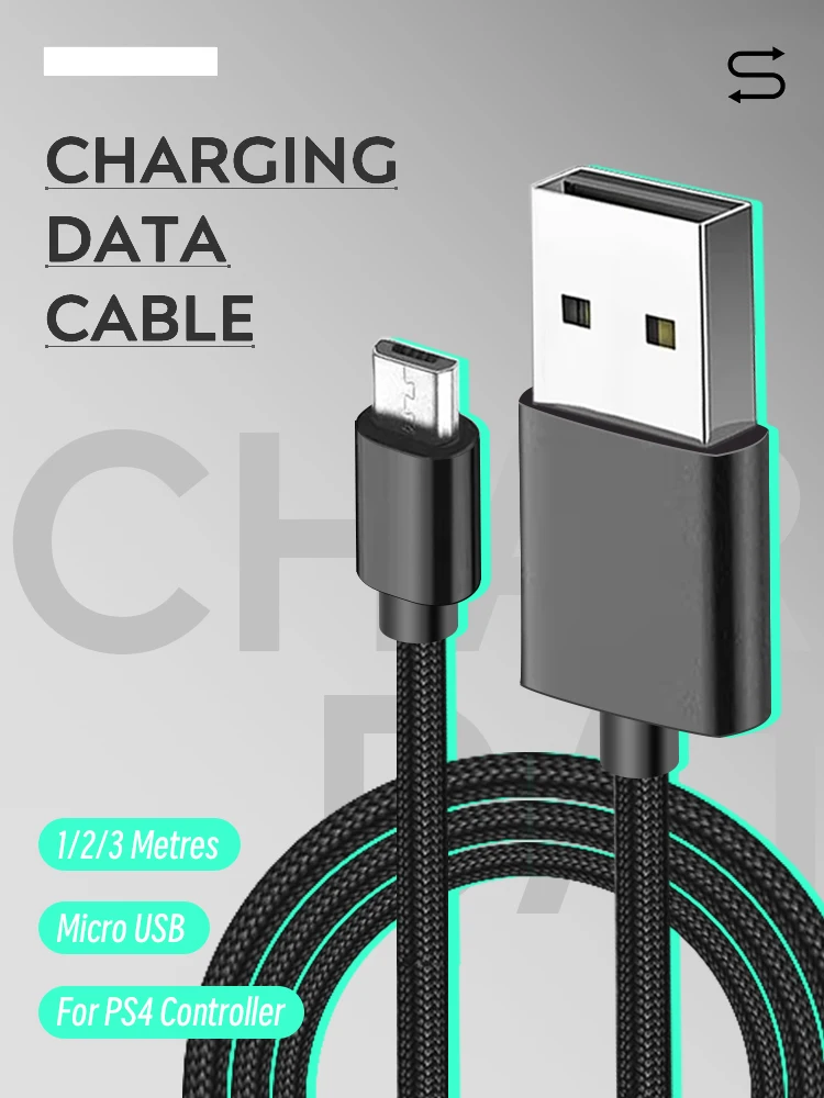 DATA FROG 1M 2M 3M Charging Data Cable For PS4 Controller USB Charger Cable For PS4 Gampad Joystick Game Accessories view 5