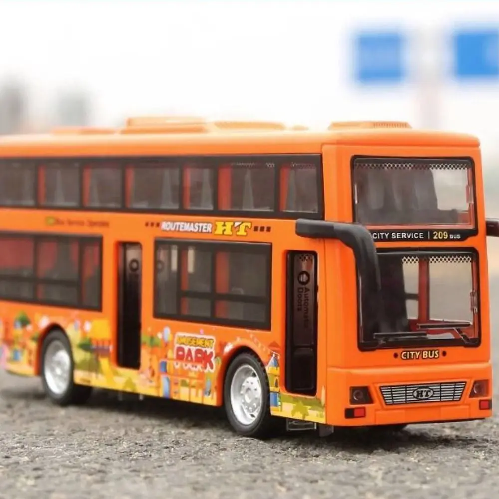 

Light Music Double Decker Bus Model Friction Powered City Bus Pull Back Vehicles Die Cast Open the Door Sightseeing Bus Model