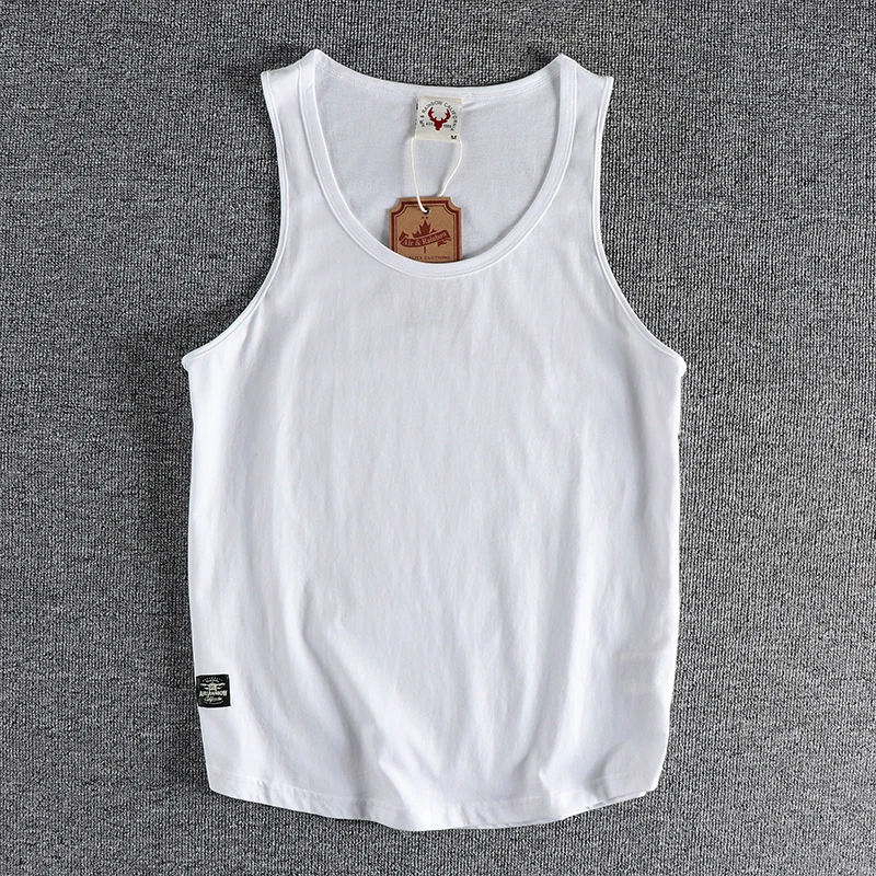 Cotton sleeveless T-shirt vest men\'s loose vest American style outside wear short sleeve boys sports fitness top tide summer