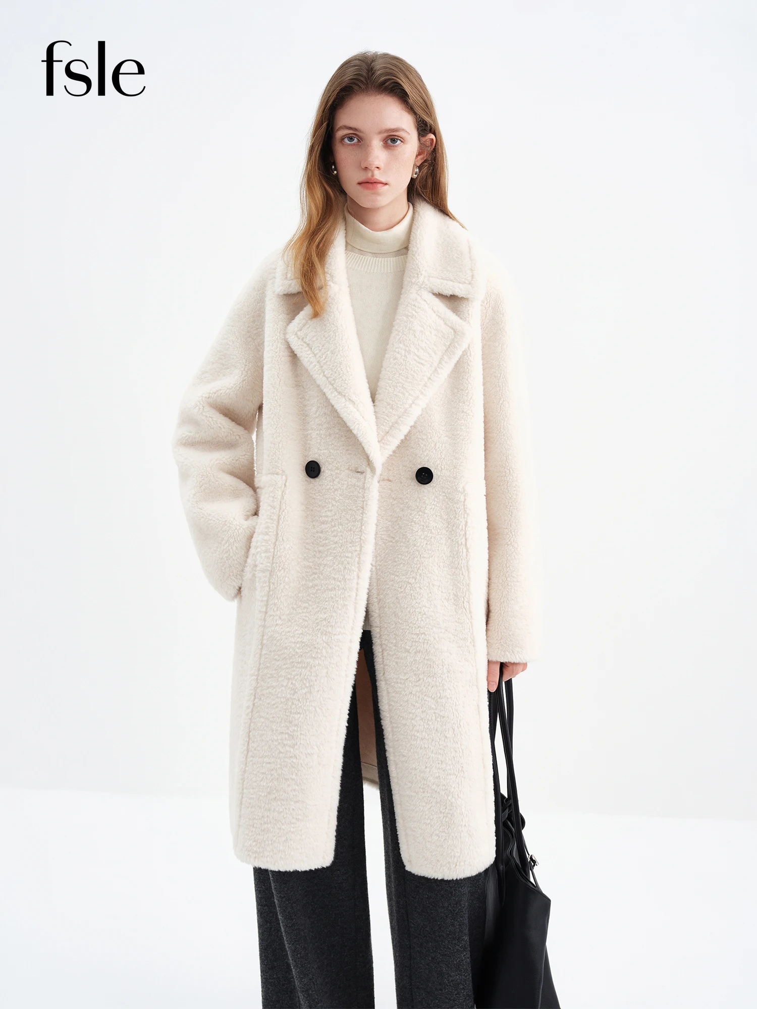 FSLE Women's Suede Faux Fur Lamb Wool Coat Turn Down Collar 2025 Winter New Style Coat Furry Coat Simple Solid Commuting