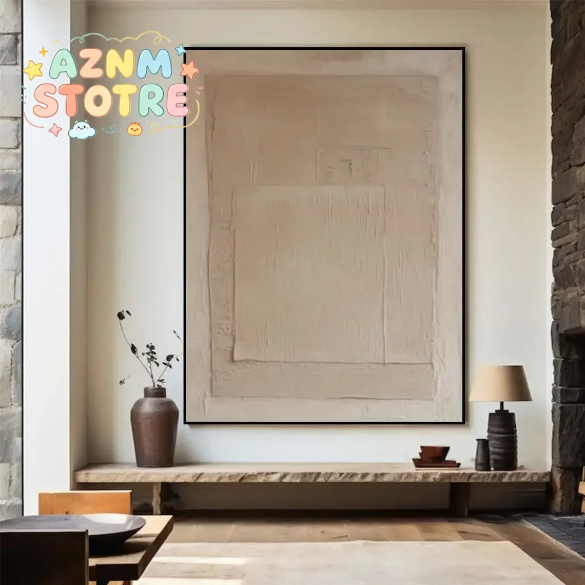 Large Beige Texture Abstract Handmade Painting Wall Art Abstract Minimalist Painting on Canvas Beige Neutral Living Room Deco