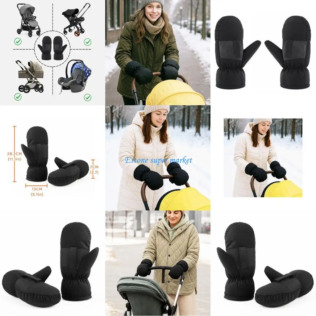 

090B Insulated Infant Carriage Mittens Weather Resistant Fabric Adjustable Elastic Cuffs Secure Hook Loop Closure