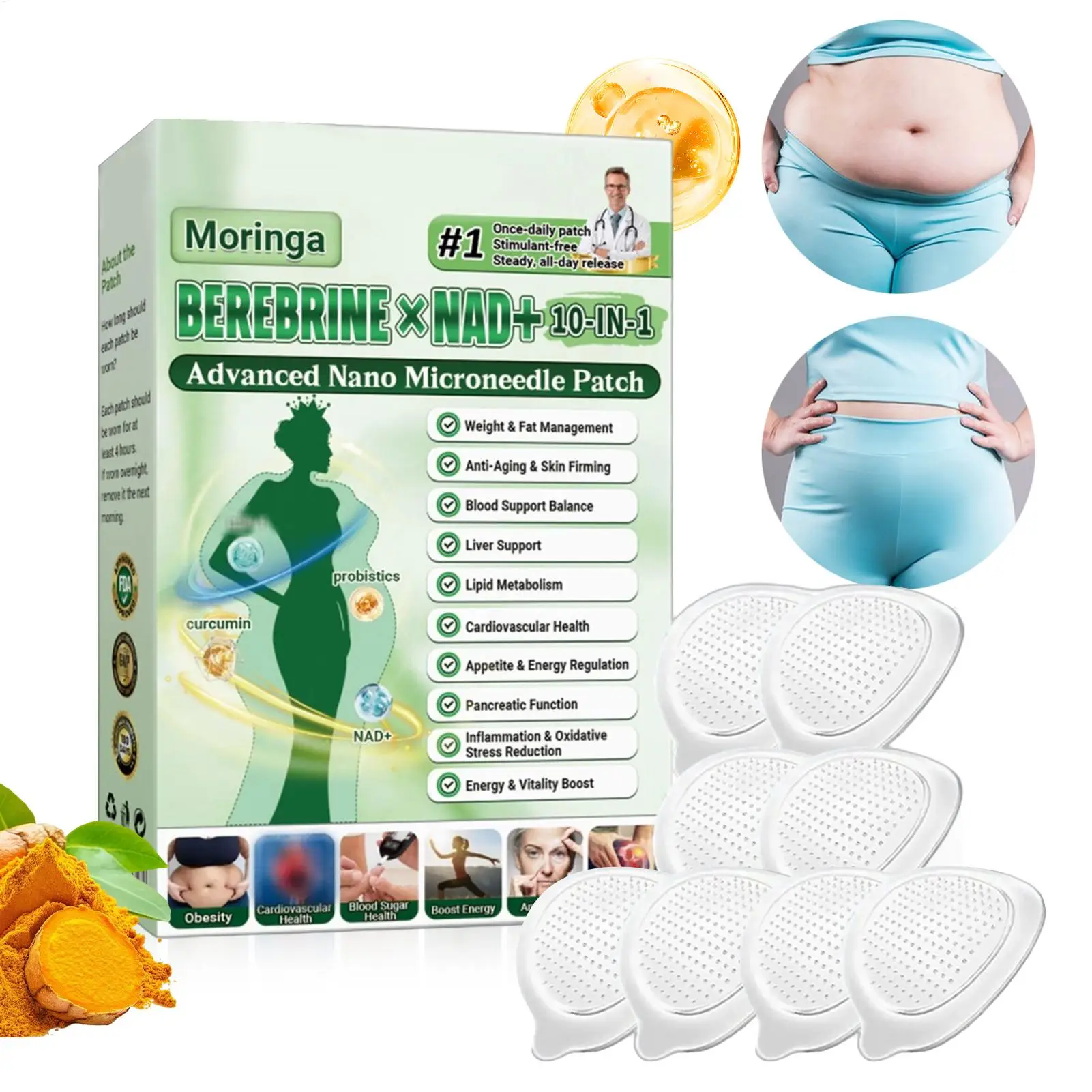Parches Adhesivos Corporales de Moringa 10 en 1, 4 Piezas, Parches para Ombligo, Suministros Naturales para Esculpir el Cuerpo, Cinta Reafirmante Suave para la Piel, para Mujeres y Hombres