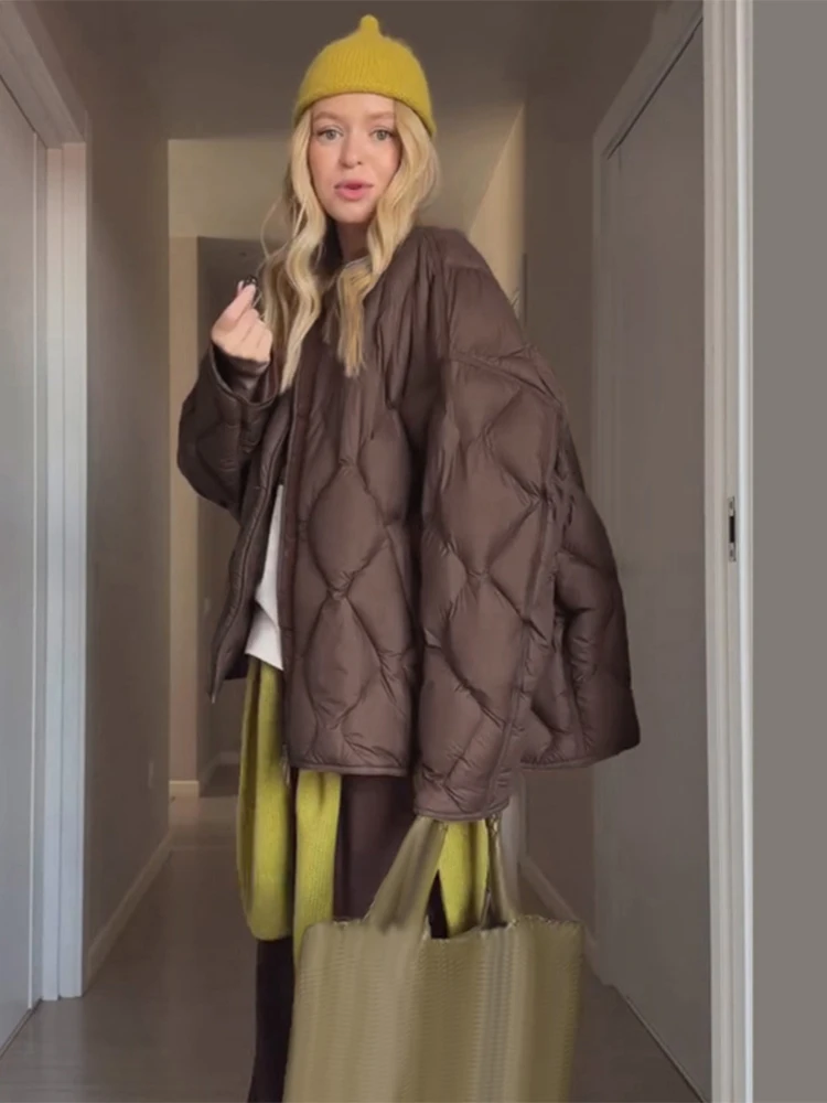 O-neck Solid Short Women's Cotton Jacket Zipper Warm Pockets Full Sleeve Loose High Street 2026 Winter Fashion Casual Coat